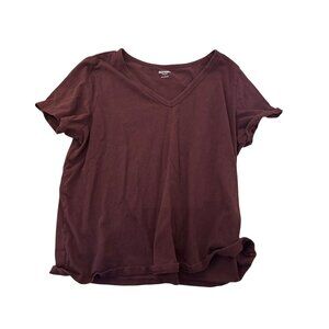 Old Navy Womens Maroon Everywear V-Neck Short Sleeve T-Shirt L 100% Cotton Basic